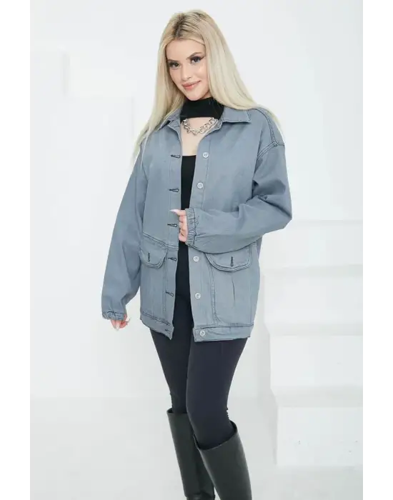 Kadın Oversize Körüklü Cep Kot