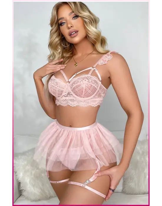 Kadın Pudra Tül Etekli, Göğüs Balenli Fantazi Kostüm