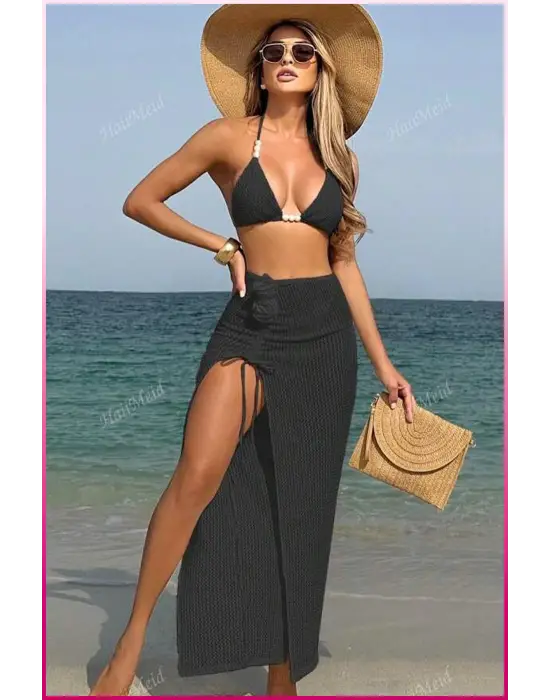 Kadın Siyah Askılı İncili Mayo Takımı