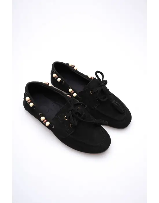 Kadın Siyah Boncuklu Günlük Süet Ayakkabı TR27MS07A