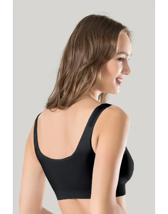 Kadın Siyah Kalın Askılı Çıkarılabilir Pedli Örme Seamless Dikişsiz Basic Büstiyer