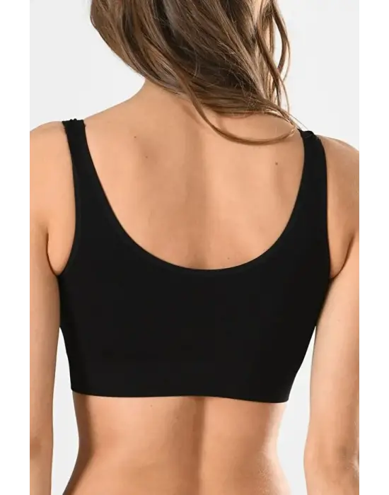 Kadın Siyah Kalın Askılı Çıkarılabilir Pedli Örme Seamless Dikişsiz Basic Büstiyer