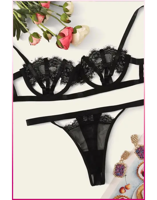 Kadın Siyah Midye Sütyen Takım