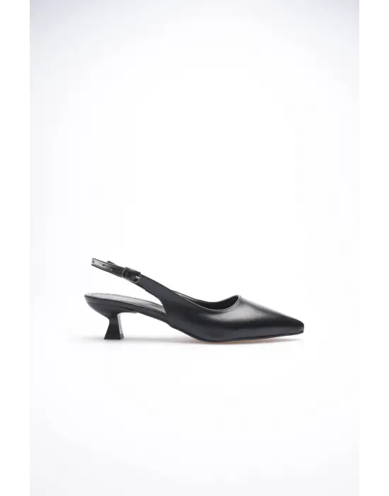 Kadın Siyah Sivri Burun Slingback Kısa Topuklu Ayakkabı TR20MS04A