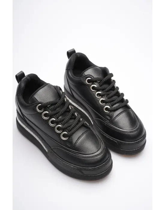 Kadın Siyah Tabanlı Siyah Gizli Topuklu Sneaker TR04MS01D