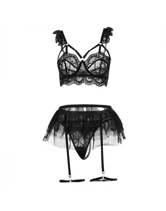 Kadın Siyah Tül Etekli, Göğüs Balenli Fantazi Kostüm