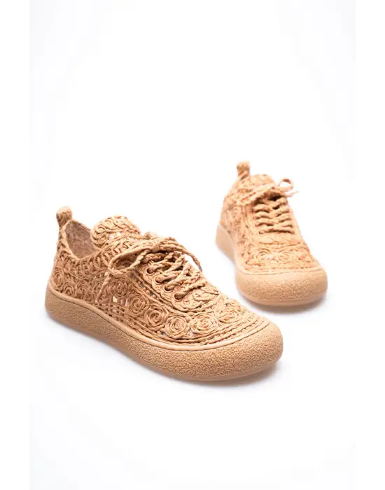 Kadın Taba Örgü Detaylı Günlük Sneaker Rahat ve Hafif Spor Ayakkabı TR01MY01D