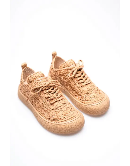 Kadın Taba Örgü Detaylı Günlük Sneaker Rahat ve Hafif Spor Ayakkabı TR01MY01D