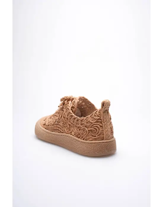 Kadın Taba Örgü Detaylı Günlük Sneaker Rahat ve Hafif Spor Ayakkabı TR01MY01D