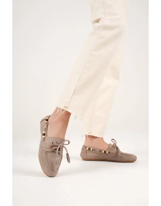 Kadın Vizon Boncuklu Günlük Süet Ayakkabı TR27MS07D