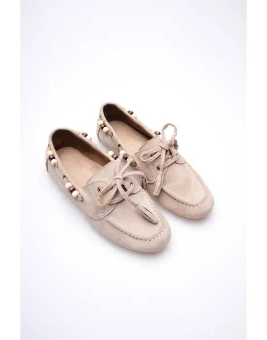 Kadın Vizon Boncuklu Günlük Süet Ayakkabı TR27MS07D