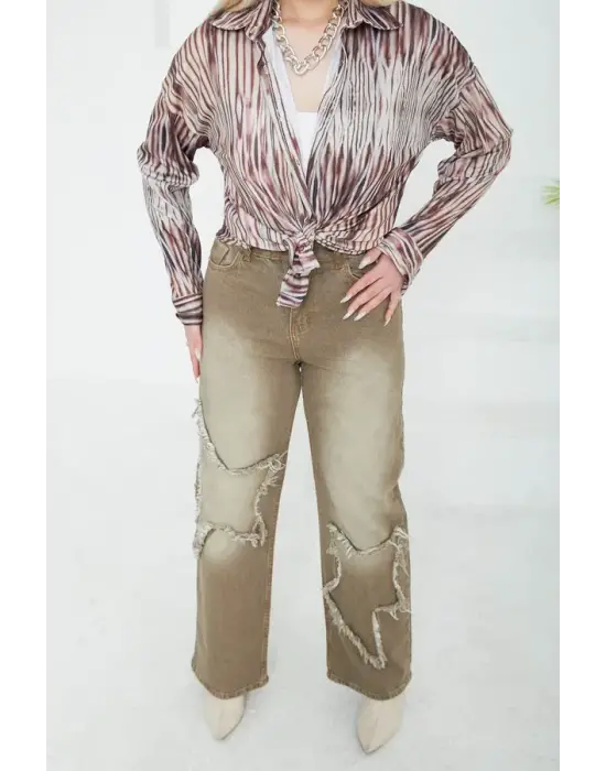 Kadın Yüksel Bel Püskül Detaylı Palazzo Jean Kot Pantolon