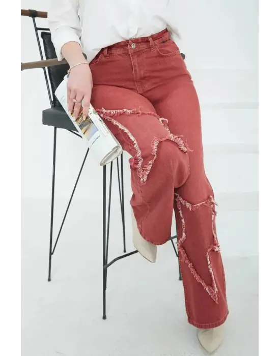 Kadın Yüksel Bel Püskül Detaylı Palazzo Jean Kot Pantolon