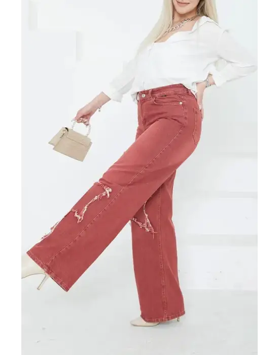 Kadın Yüksel Bel Püskül Detaylı Palazzo Jean Kot Pantolon