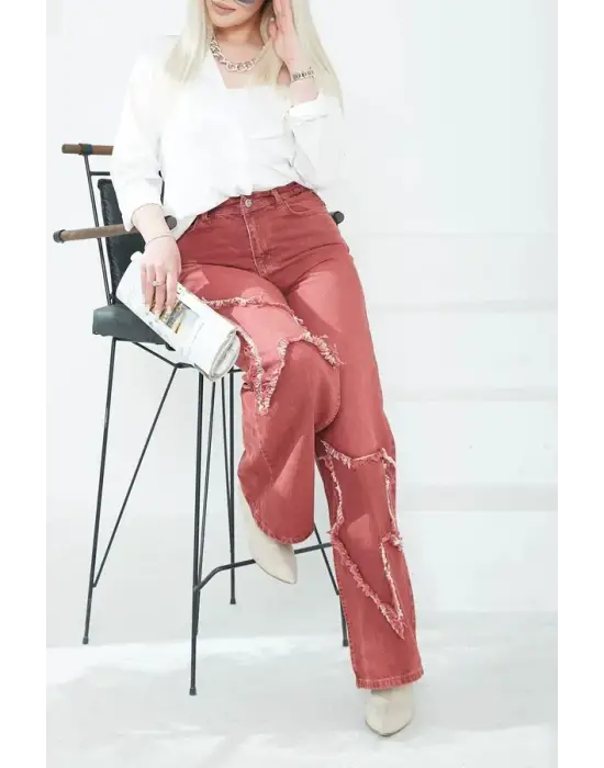 Kadın Yüksel Bel Püskül Detaylı Palazzo Jean Kot Pantolon