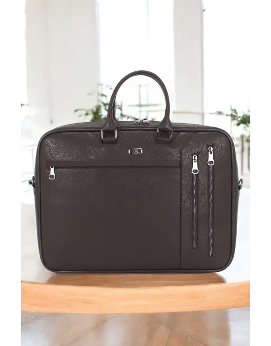 Kahverengi Unisex 17,3 inç Evrak-Laptop Çantası