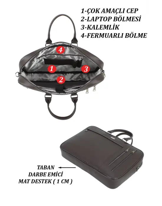 Kahverengi Unisex 17,3 inç Evrak-Laptop Çantası