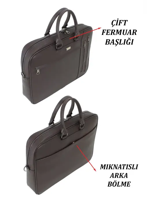Kahverengi Unisex 17,3 inç Evrak-Laptop Çantası