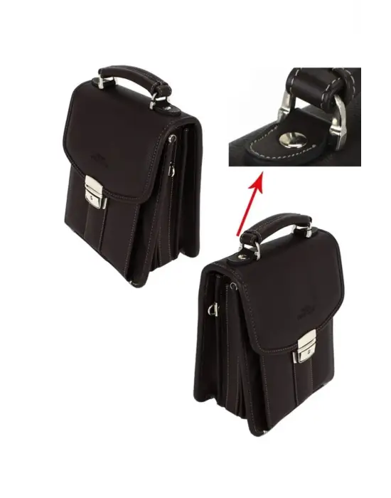 Kahverengi Vintage Tarz Erkek Suni Deri Omuz ve El Çantası