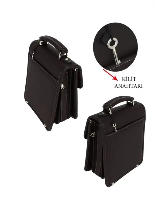 Kahverengi Vintage Tarz Erkek Suni Deri Omuz ve El Çantası