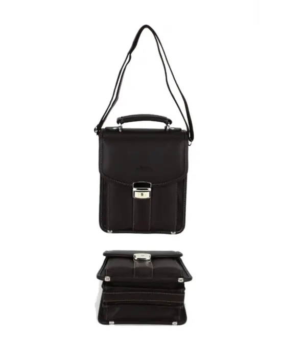 Kahverengi Vintage Tarz Erkek Suni Deri Omuz ve El Çantası