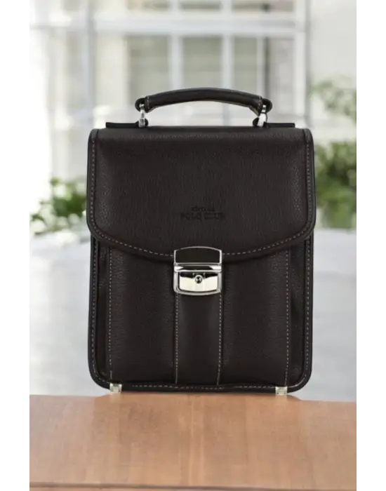 Kahverengi Vintage Tarz Erkek Suni Deri Omuz ve El Çantası