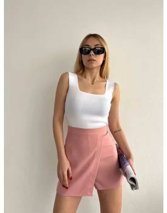 Kapaklı Şort Etek Pudra S208