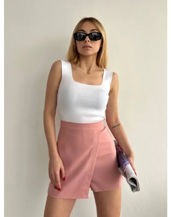 Kapaklı Şort Etek Pudra S208