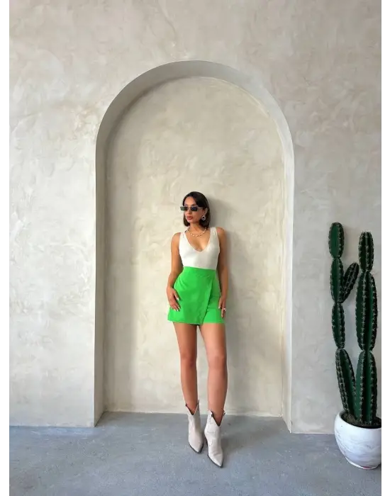 Kapaklı Şort Etek Yeşil S24901