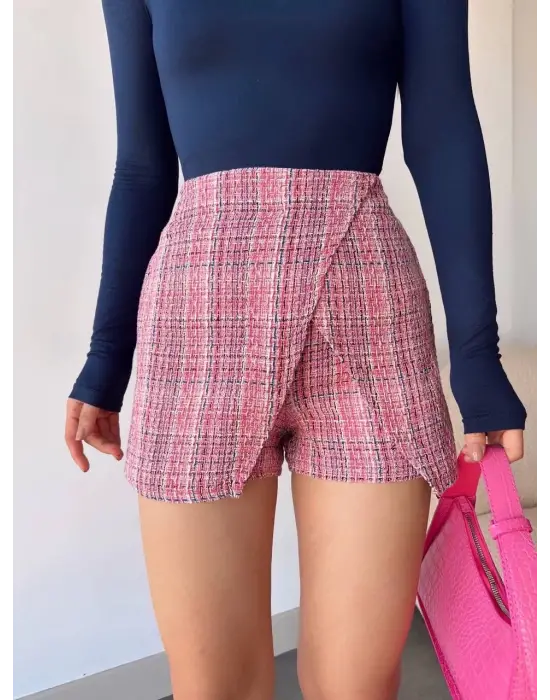 Kapaklı Tüvit Şort Etek Kırmızı