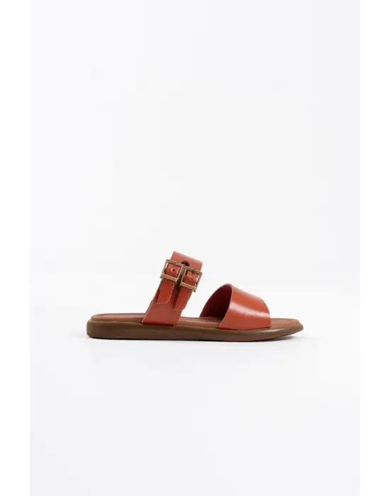 Kares Kiremit Hakiki Deri Terlik