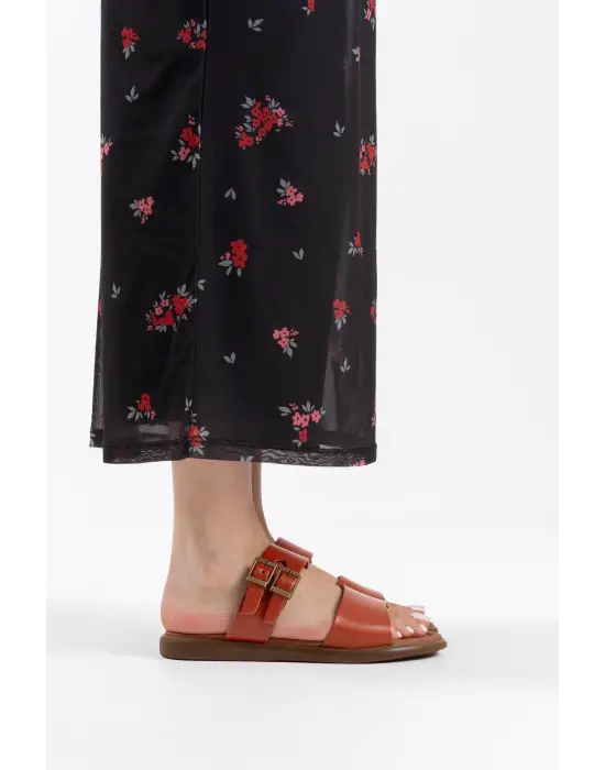 Kares Kiremit Hakiki Deri Terlik