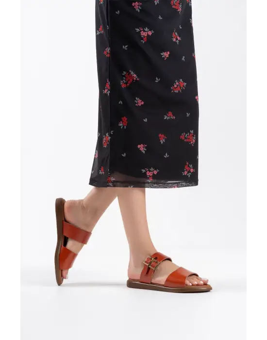 Kares Kiremit Hakiki Deri Terlik