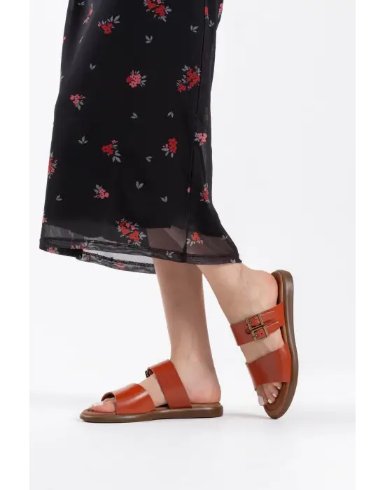 Kares Kiremit Hakiki Deri Terlik