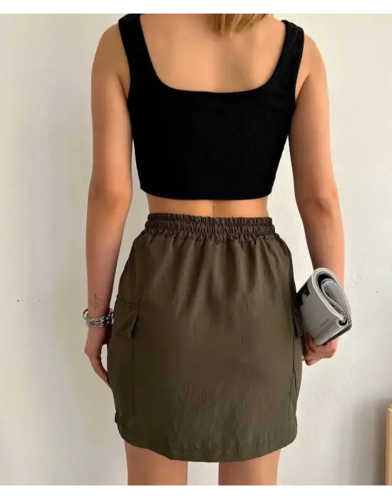 Kargo Cep İnce Paraşüt Etek Haki S241019