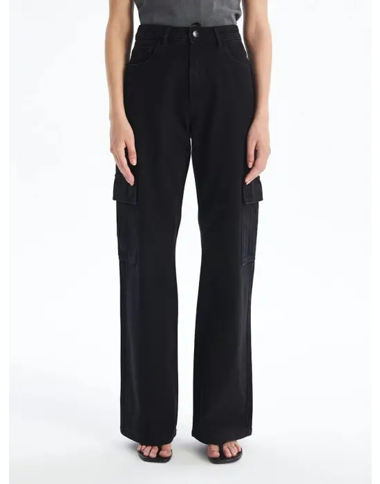 Kargo Cep Jeans Pantolon Siyah