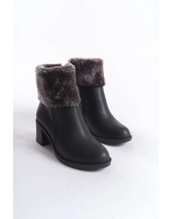 Katya Fermuarlı Ortopedik Taban Topuklu Kürk Detaylıkadın Bot  St - Siyah