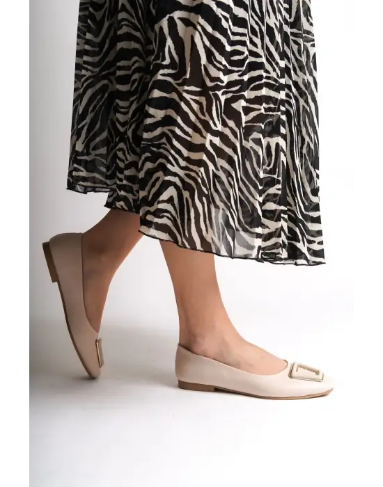 Kaylee Bağcıksız Ortopedik Rahat Taban Toka Detaylı Kadın Babet Ayakkabı  Kt - Krem