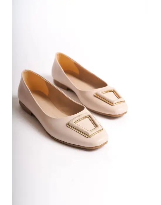 Kaylee Bağcıksız Ortopedik Rahat Taban Toka Detaylı Kadın Babet Ayakkabı  Kt - Krem