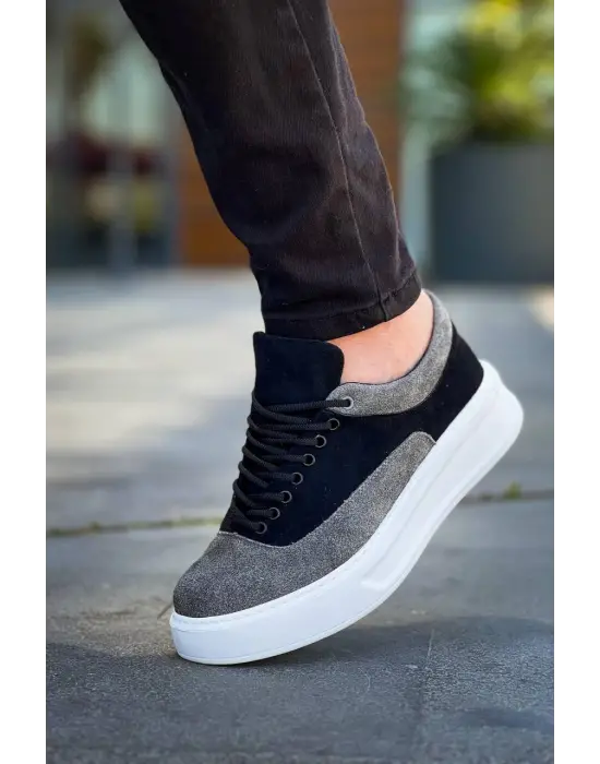 Tb-005 Terzi Bey Siyah Gri Süet Bağcıklı  Günlük Erkek  Ayakkabı