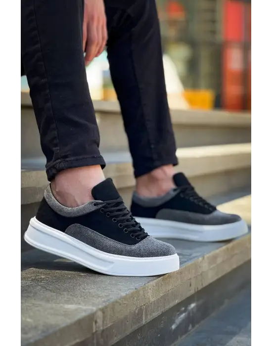 Tb-005 Terzi Bey Siyah Gri Süet Bağcıklı  Günlük Erkek  Ayakkabı