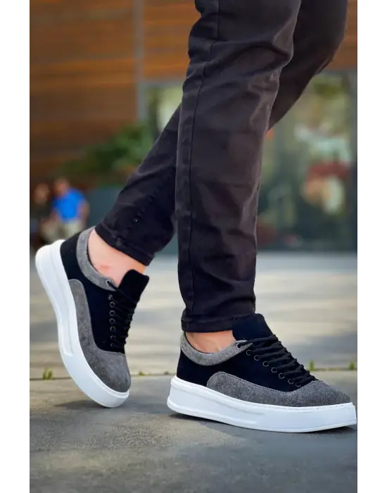 Tb-005 Terzi Bey Siyah Gri Süet Bağcıklı  Günlük Erkek  Ayakkabı