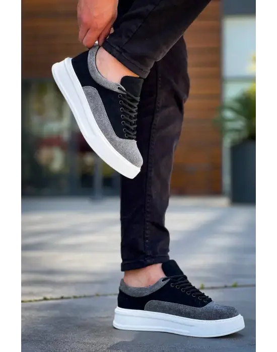 Tb-005 Terzi Bey Siyah Gri Süet Bağcıklı  Günlük Erkek  Ayakkabı