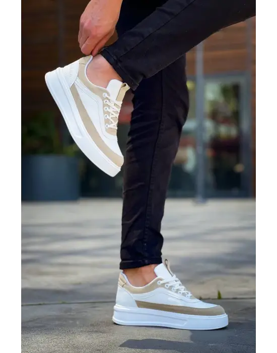 Tb-006 Terzi Bey Beyaz Cilt Bej Süet  Yüksek Taban Bağcıklı Günlük Erkek Ayakkabı