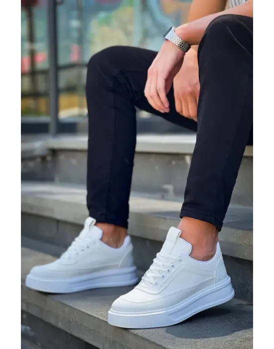 Tb-006 Terzi Bey Beyaz Cilt  Yüksek Taban Bağcıklı Günlük Erkek Ayakkabı