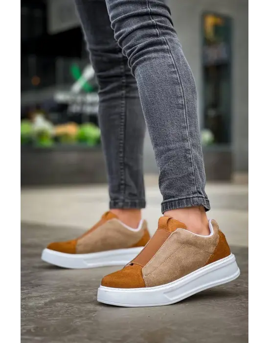 Tb-007  Terzi Bey  Vizon Taba Yüksek Taban Tek Bant Bağcıksız Günlük Erkek Ayakkabı