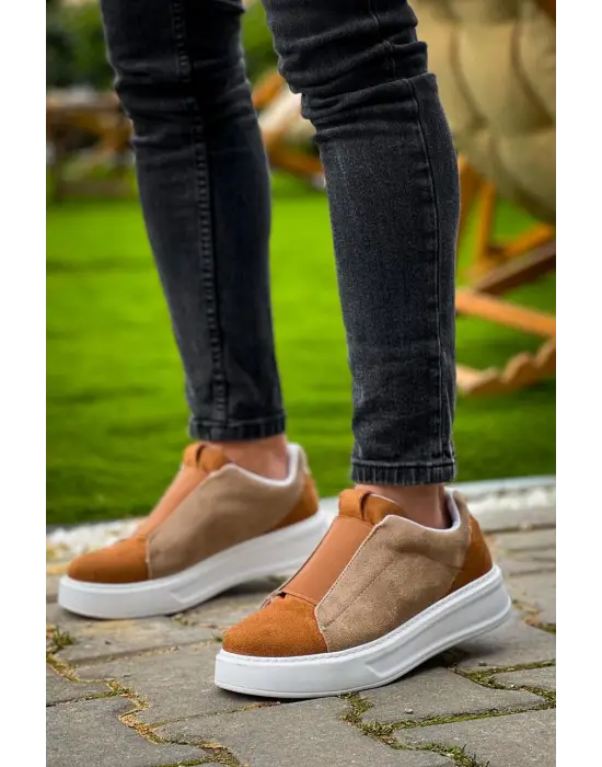 Tb-007  Terzi Bey  Vizon Taba Yüksek Taban Tek Bant Bağcıksız Günlük Erkek Ayakkabı