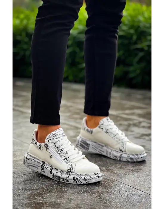 Tb-02  Terzi Bey Bağcıklı Crocodile Beyaz Gazete Günlük Erkek Ayakkabı