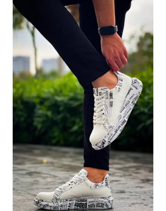 Tb-02  Terzi Bey Bağcıklı Crocodile Beyaz Gazete Günlük Erkek Ayakkabı