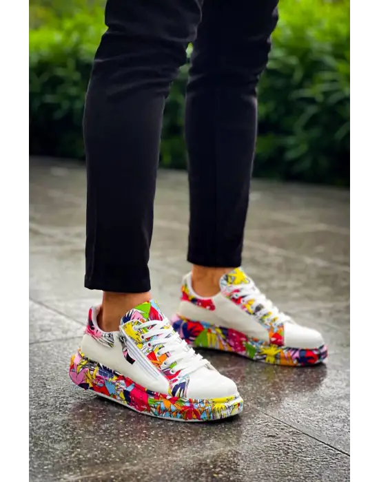 Tb-02  Terzi Bey Bağcıklı Crocodile Beyaz Kırmızı Günlük Erkek Ayakkabı